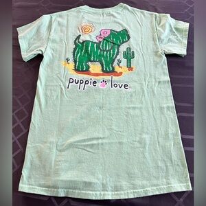 Puppie Love Cactus Pup Women’s Cotton Tee Small Light Green